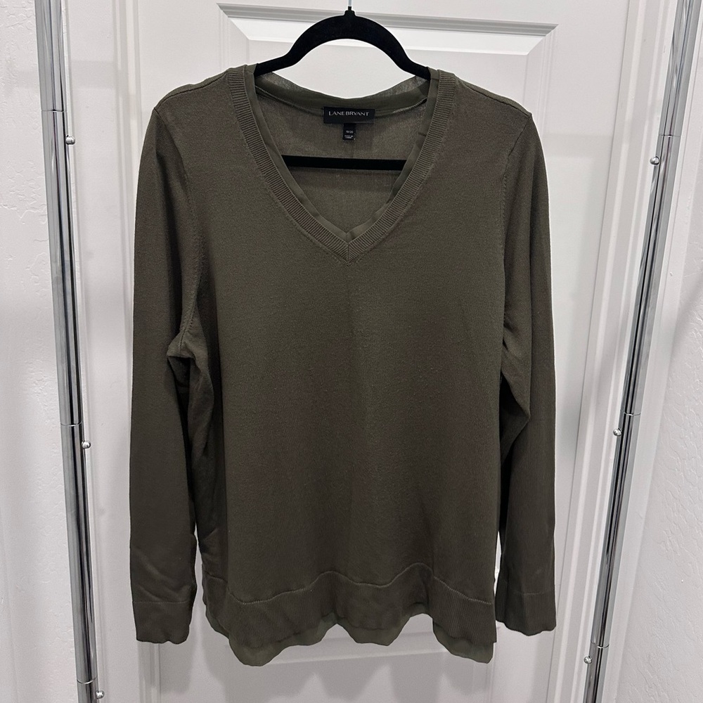 Lane Bryant Women's Green V-Neck Sweater